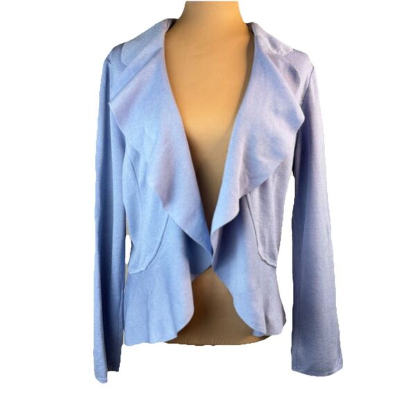 St. John Cardigan Peplum Jacket w/ Ruffle Size 10 Light Blue Periwinkle FLAW - Picture 1 of 15